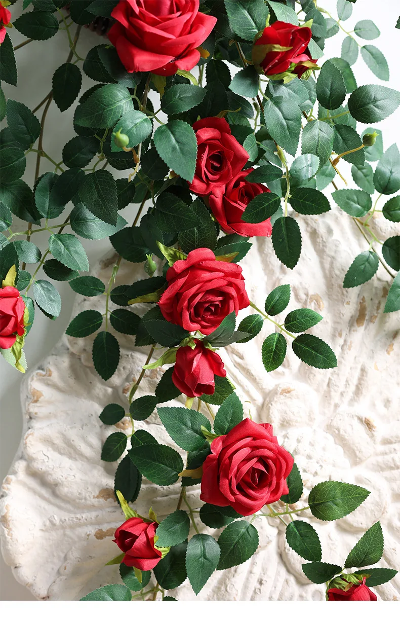 Yannew Boho Künstliche Hängende Rosen Liana Vine Blumengirlanden Wanddekoration Grün für Garten Hochzeit Zuhause Raumdekoration – Detail 12