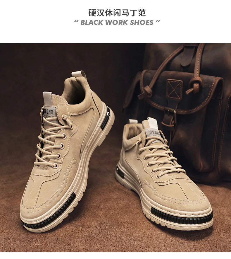 New Men's Shoes Medium Top Martin Boots Men's Workwear Fashion Spring Autumn High Top Leather Shoes Trend Low Top Short Boots
