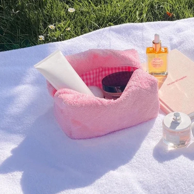 Towel Cosmetic Bag Embroidery Terry Makeup Bags Towel Pouch for Women