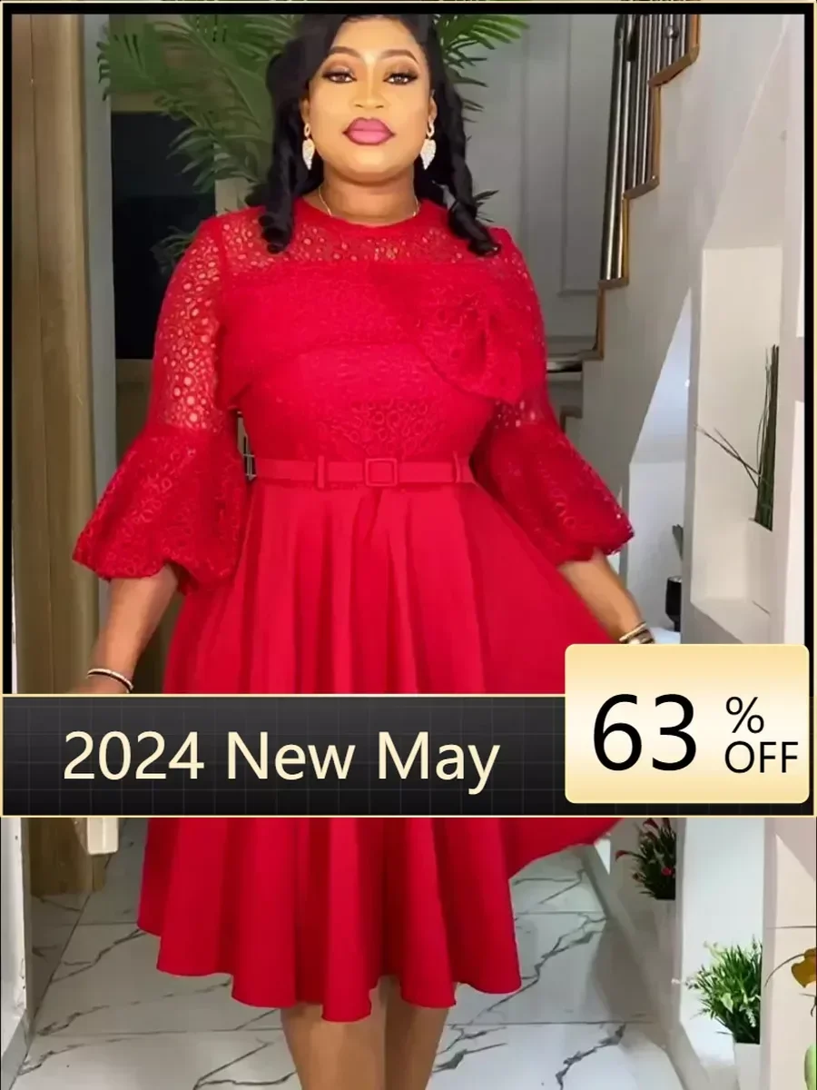 

New Plus Size Evening Dresses For Women Spring African Wedding Party Gown Lace Patchwork Chiffon Dress Ankara Dashiki Outfit
