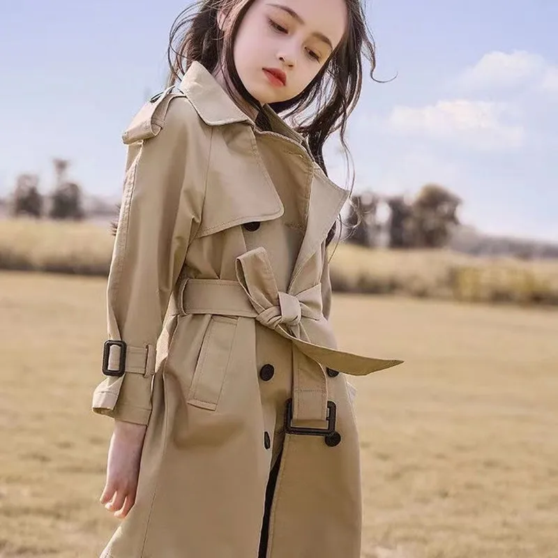 4-12 Years Teen Girls Long Trench Coats New Fashion England Style Windbreaker Jacket For Girls Spring Autumn Children's Clothing kids jacket girls trench coats