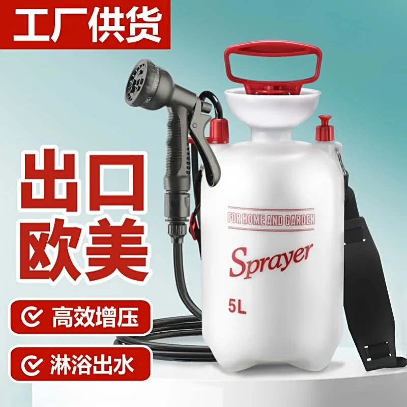 휴대용 압력 분무기 플라스틱 2L, 조절 가능한 노즐 안전 밸브 포함, 캠핑, 하이킹, 소독, 청소용