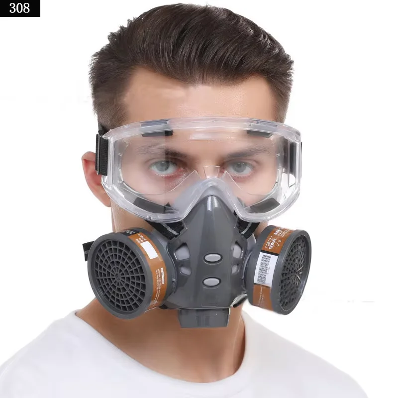 Maschera antigas integrale con occhiali di sicurezza vernice Spray decorazione antiparassitaria chimica formaldeide Anti-polvere con respiratore a filtro - immagine 4