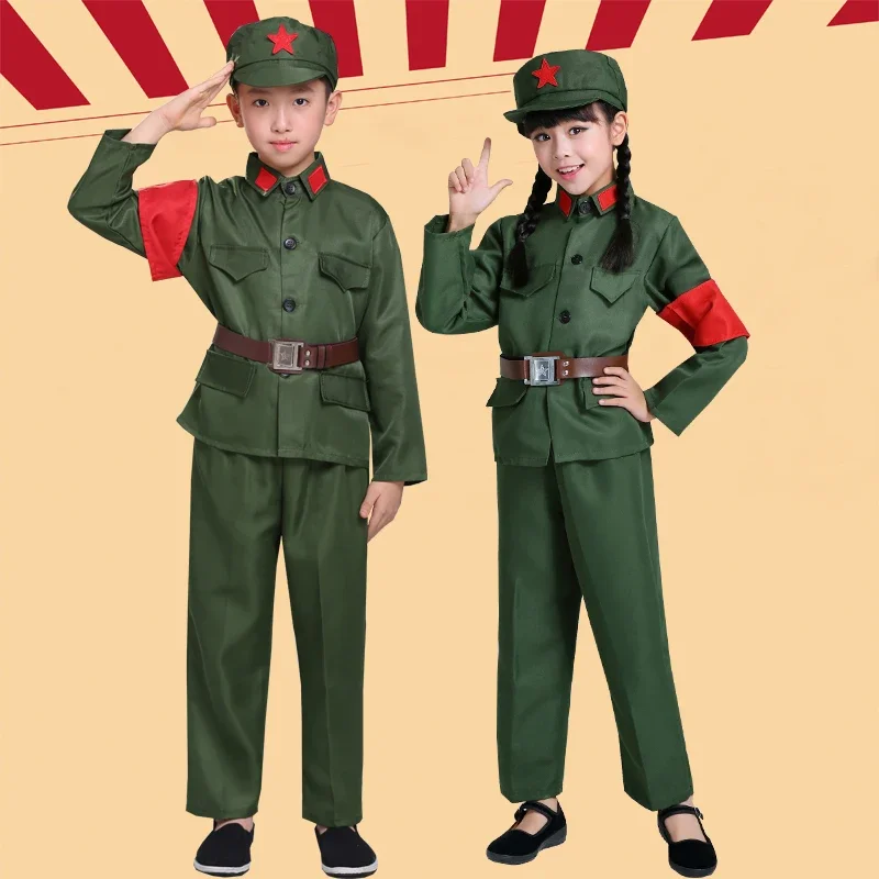 Children's Eighth Route Army Clothes Adult Red Stage Performances Girls New Fourth Army Uniform Chorus Clothing Cosplay kids police cosplay costume