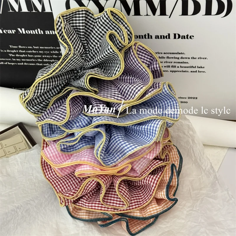 Women's Large Four-Layer Plaid Hair Scrunchie Accessory