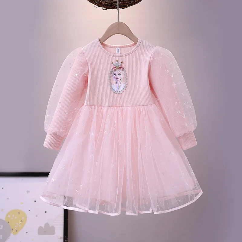Elsa Princess Dress Girls Dress Spring and Autumn Dress 2023 New Long-sleeved Children's Western Style Elsa Frozen Dress 2-8Y
