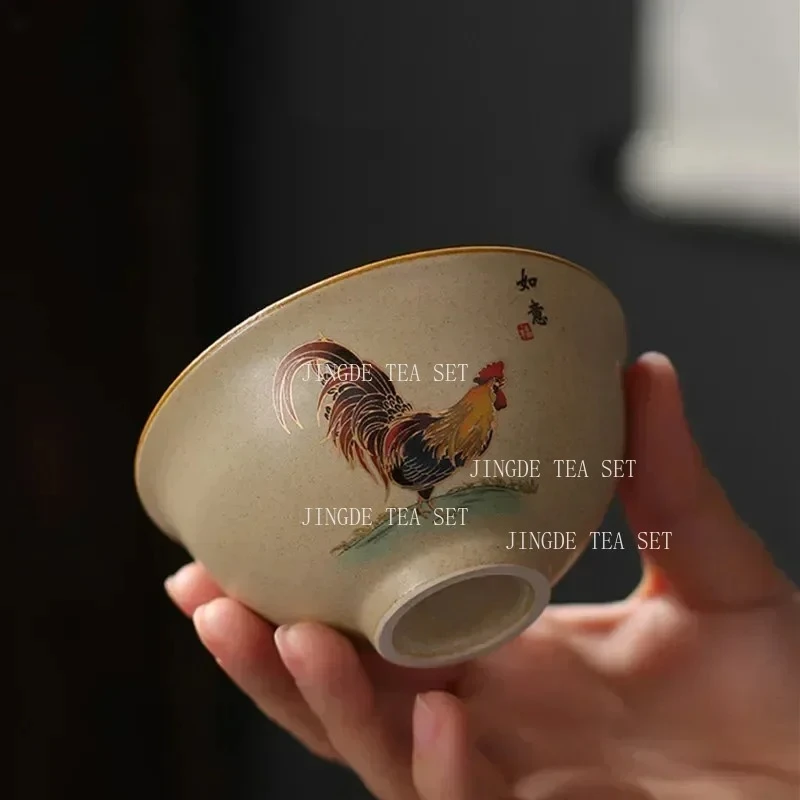 Antique Pottery Ceramic Teacup Hand Painted Cock Tea Cup Travel Portable Tea Bowl Pu'er Master Cup Chinese Tea set Accessories