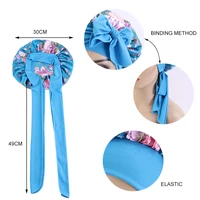 Nouveau Bonnet en Satin pour dormir, couverture de cheveux bouclés, Bonnet de nuit soyeux pour femmes, grand Bonnet de sommeil soyeux avec cravate 2