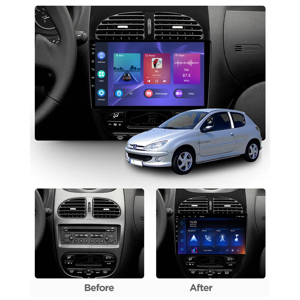 8+128 Car Radio For Peugeot 206 206CC 206SW 1998-2016 Citroen C2 2004-2008  Player Android Auto GPS Navigation Stereo UIS7862 DVD