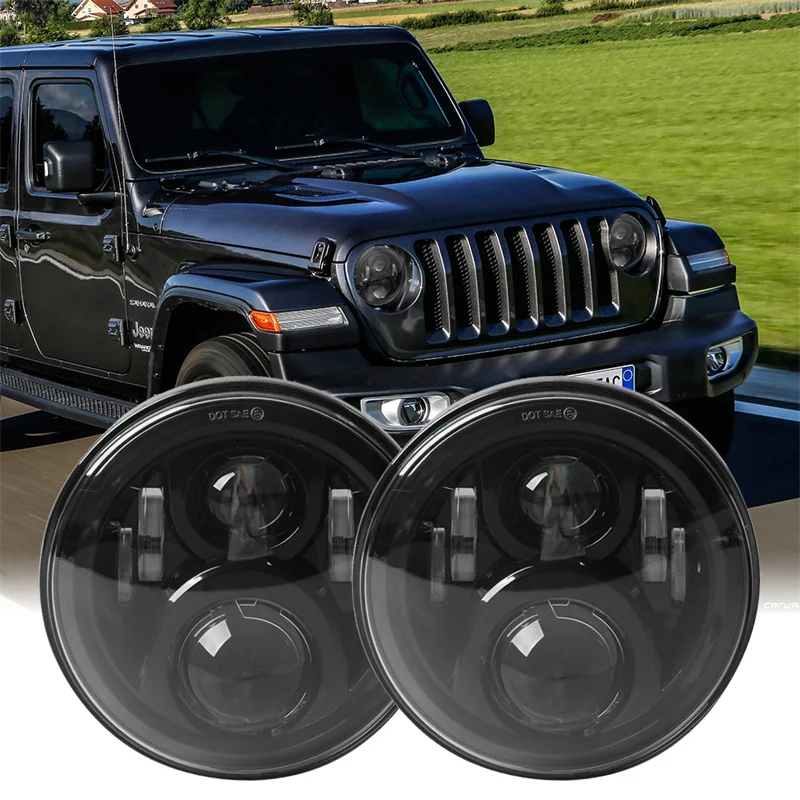 

2Pcs 7inch Car Led Headlight H4 Running Lights With DRL Round Led Headlights For Lada Niva 4X4 Land Rover Defender Hummer