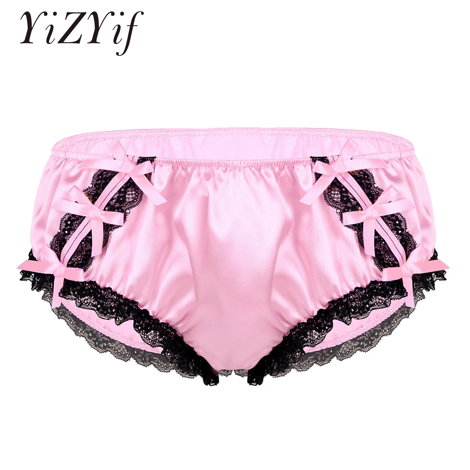 

YiZYiF Sexy Underwear Men Sissy Panties Fetish Gay Briefs Shiny Soft Ruffled Floral Lace Satin Lingerie Low Rise Stretchy Bikini