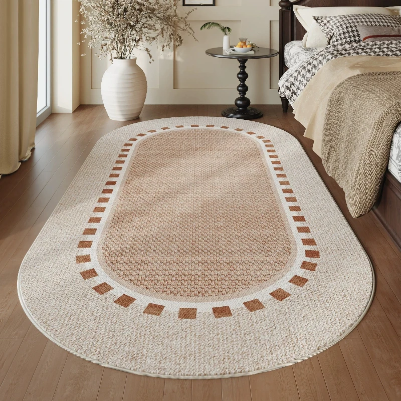 Retro Log Style Carpets for Living Room Minimalist Bedroom Decor Carpet Artistic Oval Bedside Rug Washable Home Thick Floor Mat 1