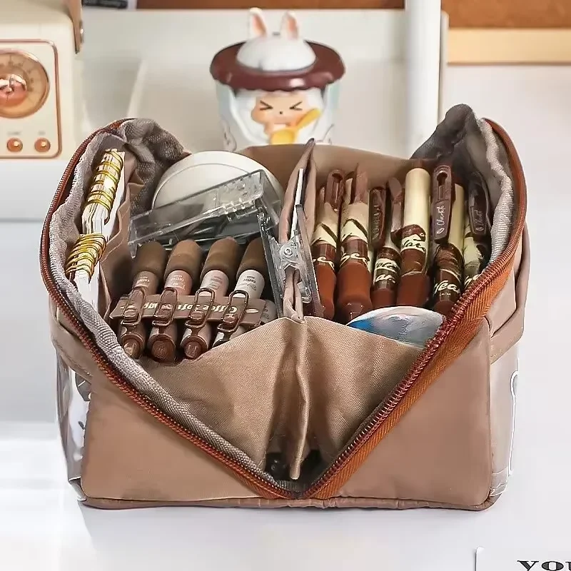 멀티 레이어 프리즘 대용량 투명 연필 케이스, 다기능 심플 및 하이 외관 연필 케이스, 1 개