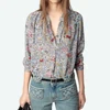 Z22T401 2025 Flower Graphic Print Women Shirt Summer V-Neck Long Sleeve Buttons Lady Pullover Classic Casual Femme Top