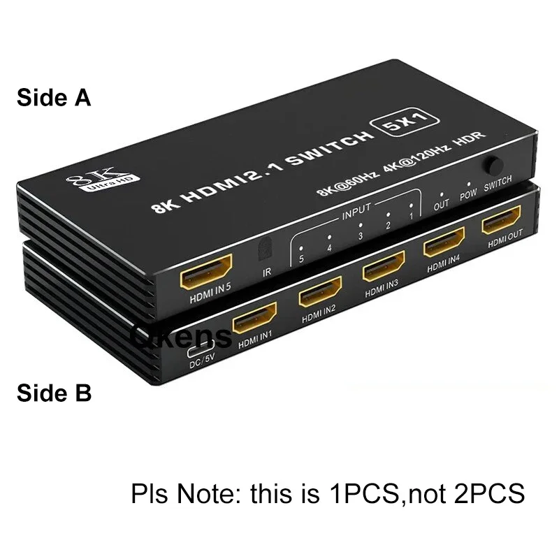 HDMI 2.1 ġ 5x1 8K HDMI ġ 5 in 1 Out 8K 60Hz 4K 120Hz 2K 144Hz HDCP 2.3 HDR 10 5 Ʈ HDMI ó ڽ  