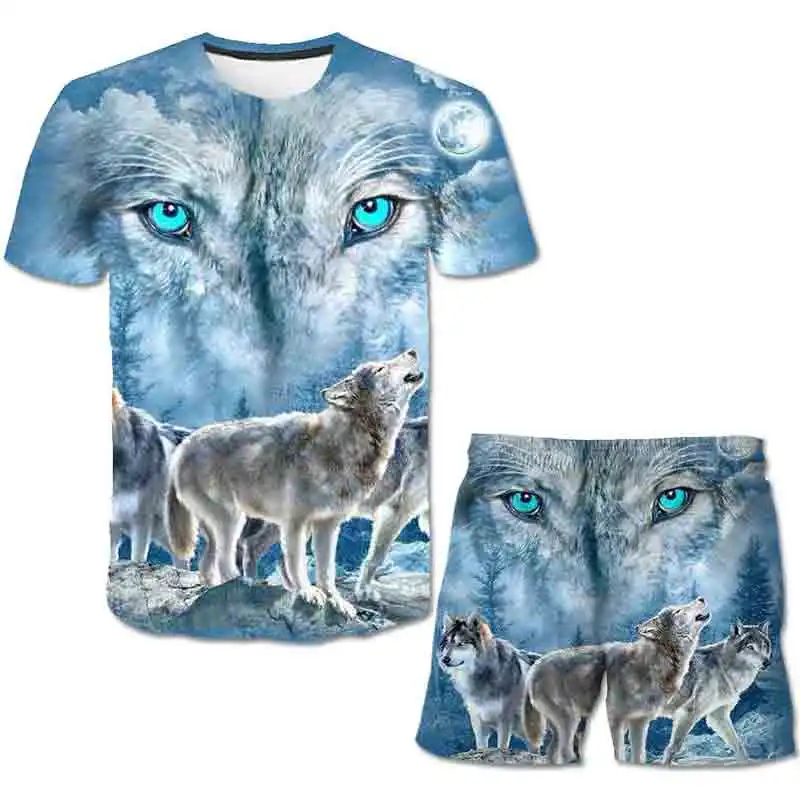 

Wolf Children's Cartoon Clothing Sets Boys Girls 3D Printing T Shirts Short Trousers Clothes Suits Summer Casual Costume Outfits