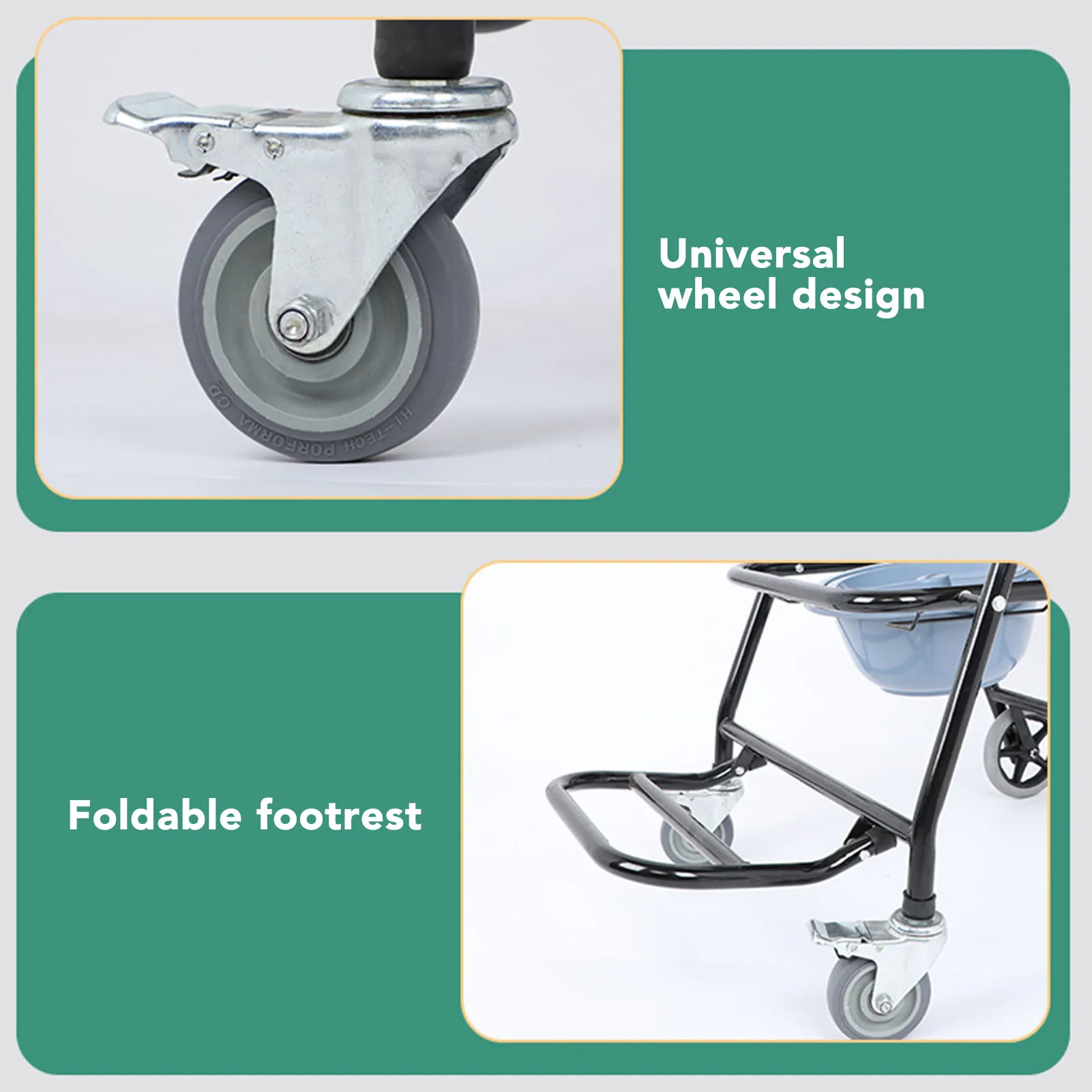 Mobile Potty Chair with Wheels Foldable High Load Bearing Capacity Thickened Toilet Wheelchair for Home Rolling Commode Chair 3