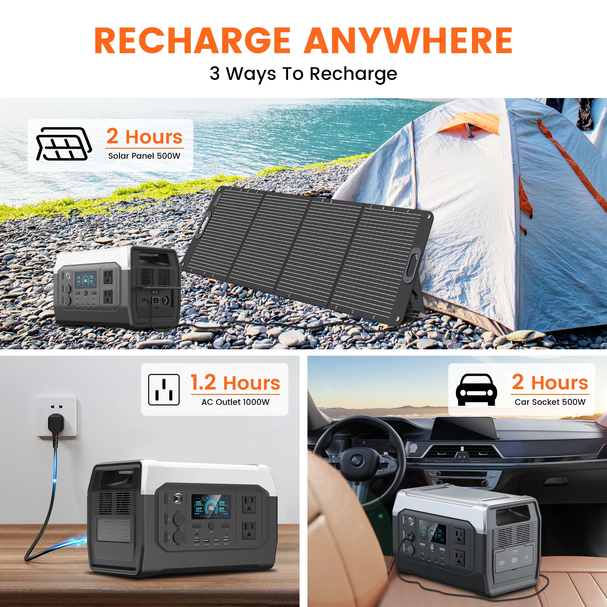 CTOLITY 1024WH Solar Generator Portable Power Station 220V For Home 1800W/1600W LifePo4 Battery Camping Travel Emergency Backup 3