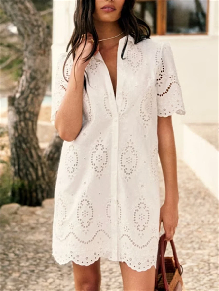 knee length dresses for ladies Yellow Cotton Gauze Mini Dress - Casual Dresses main image 0