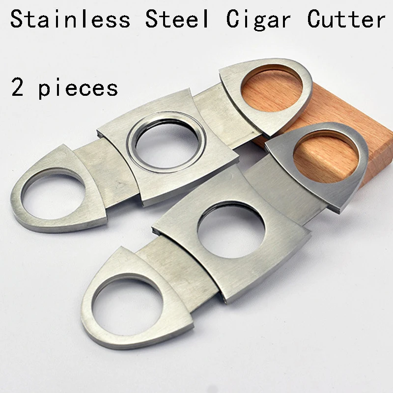Tanie 2 Pieces Stainless Steel Brushed Cigar Cutter All Steel Scissors Guillotine Double