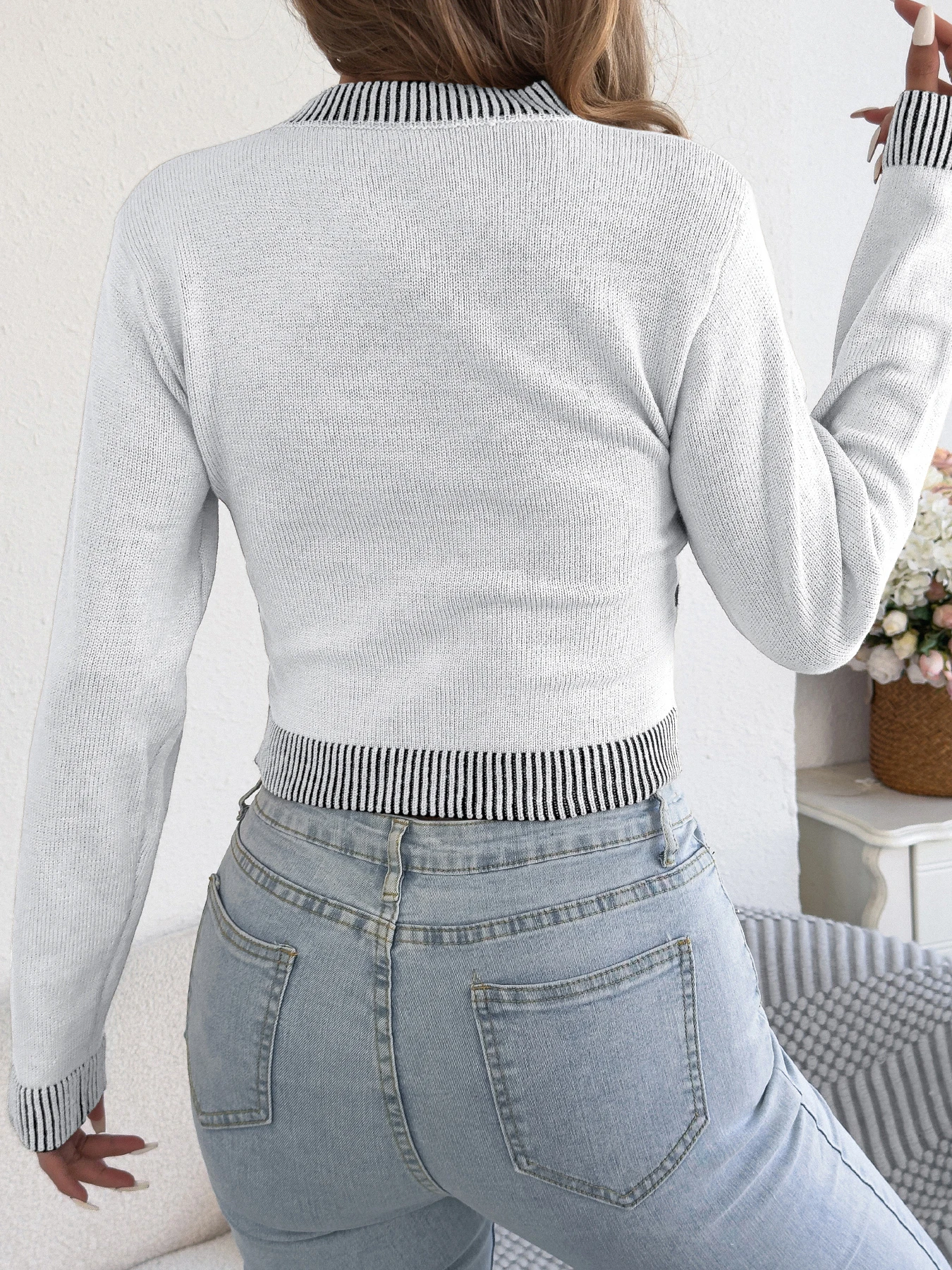 Women Color Block Knitted Sweater Autumn Winter