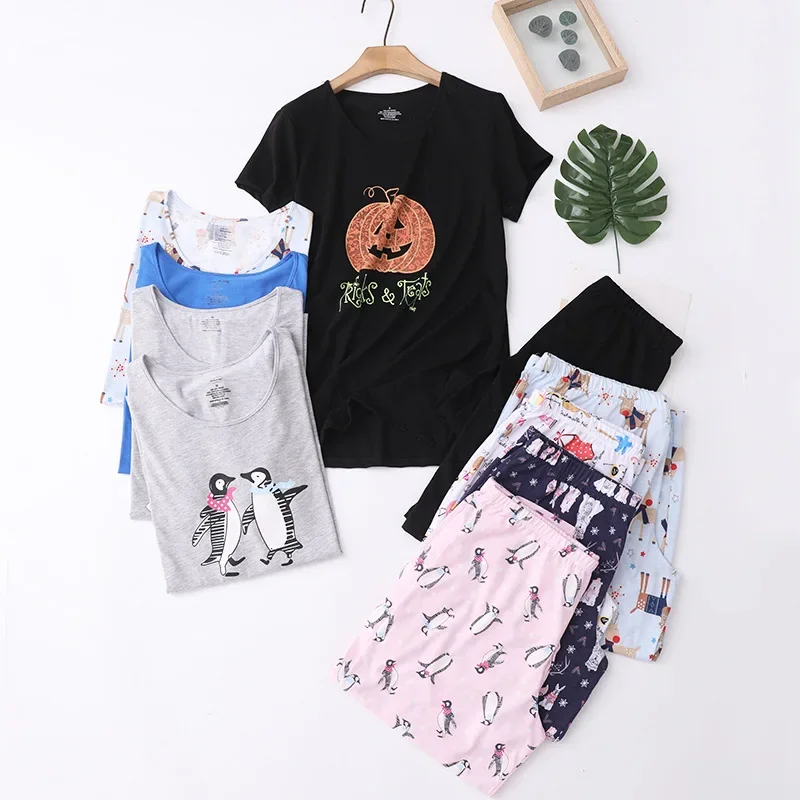 

Укороченные брюки, пижамный комплект, женская летняя тонкая Домашняя одежда с коротким рукавом, женская летняя Пижама