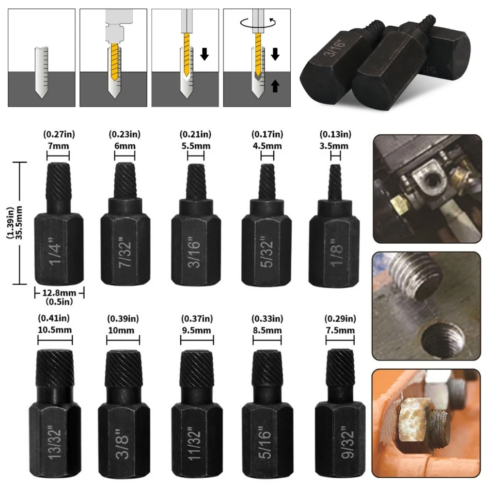 

10/26pcs Screw and Bolt Extractor Drill Set Multi-Spline Bolt Extractor Set Remove Broken Bolts Repairing Furniture 3.5-10.5mm