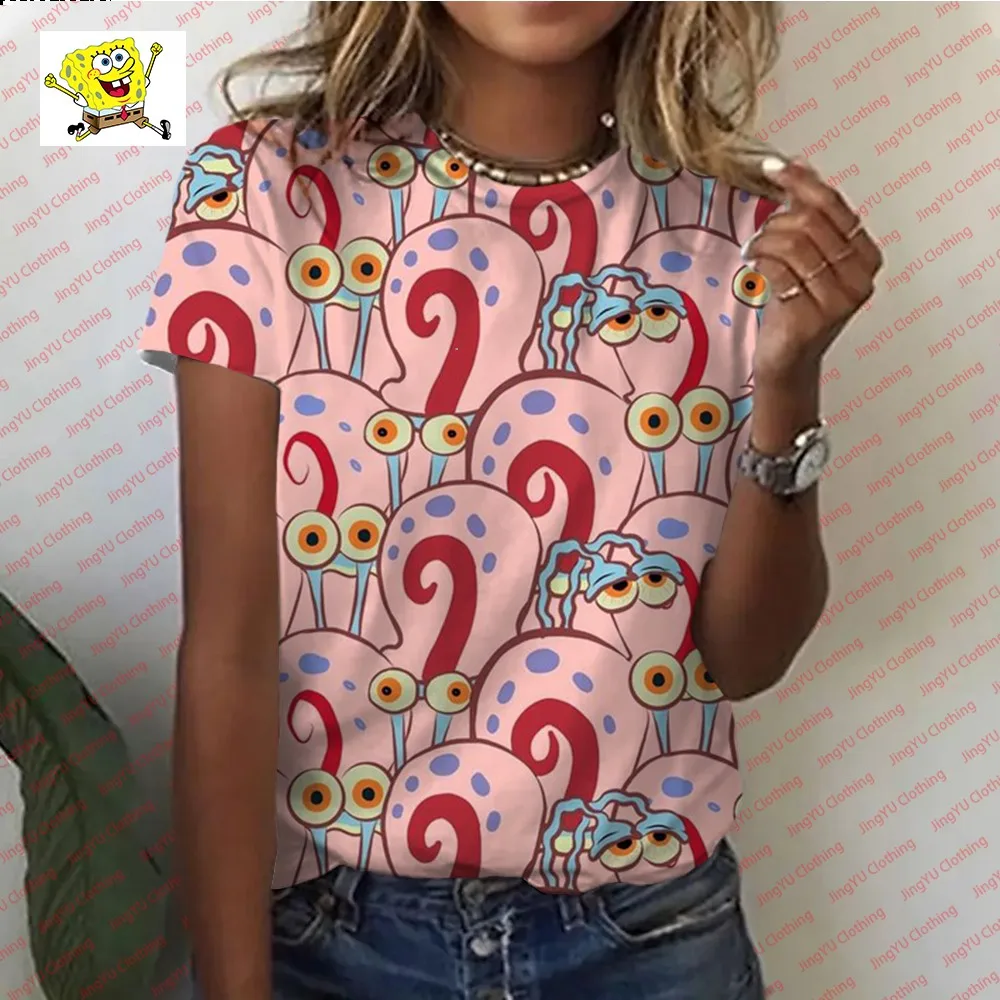 

New lady's top, summer short -sleeved casual T -shirt, SpongeBob 3D printed short -sleeved top T -shirt