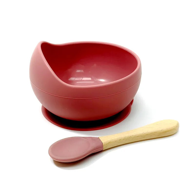High Quality Spill-proof Silicone Feeding Bowl Baby Tableware Children's Dinner Spoon Food Grade Silicone Baby Silicone Tablewar
