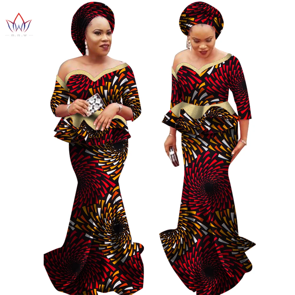 

Africa Autumn Outfits For Women Wedding Party femlae Clothes African Plus Size Tops Mermaid Skirt 2 Piece Set Dashiki WY2252