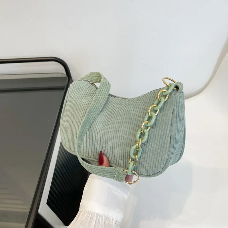 Korean Fashion Vintage Handbags Women Summer Corduroy Underarm Bag Zipper Shoulder Small Bags Female Soft Casual Clutch Handbag