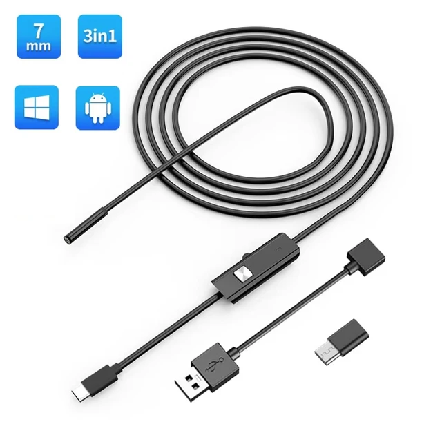 GUANMOU Android Endoscope Camera 7mm 3 IN1 Micro USB Type C Borescope Mini Camera Waterproof LED Car Inspection For Android PC 1