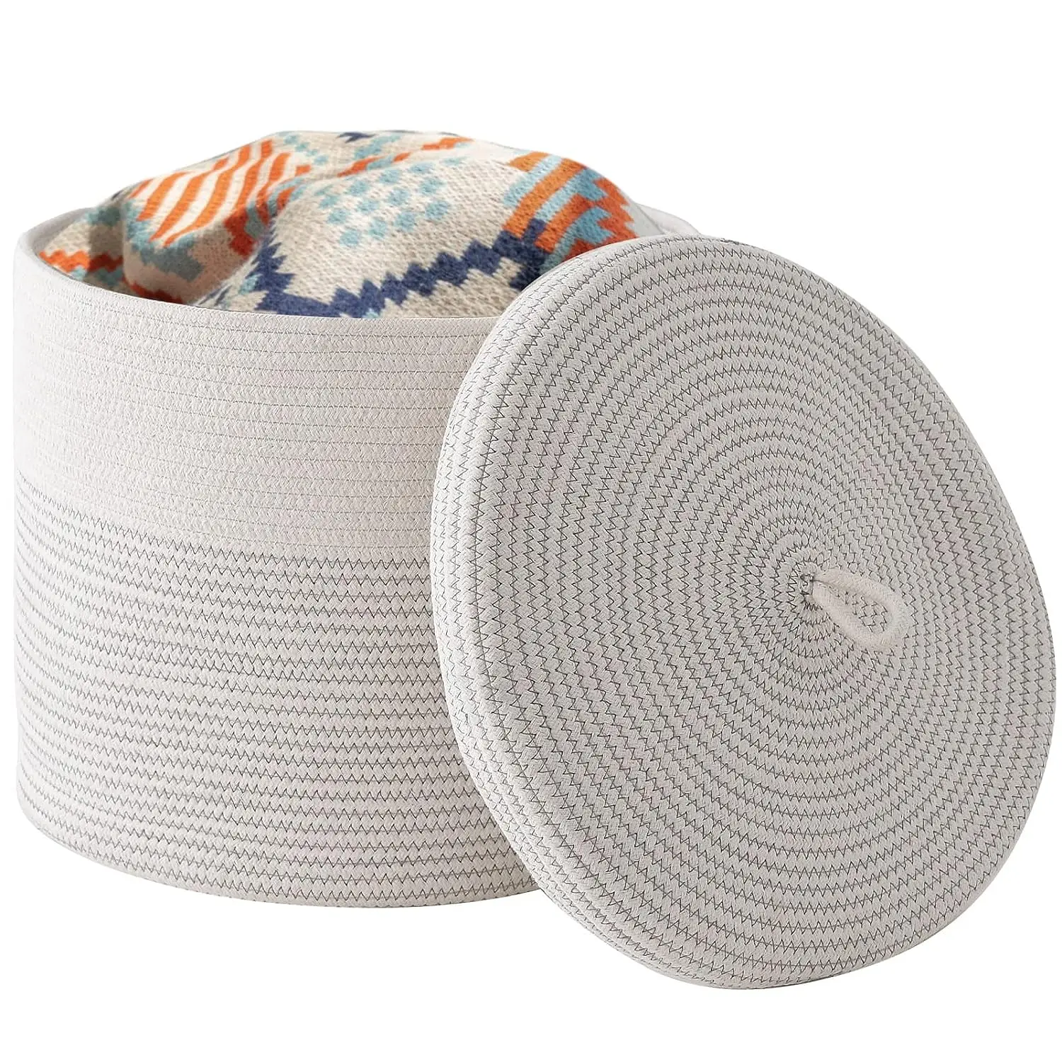 

Woven Rope Basket Laundry Basket Baby Toy Storage Hamper Decorative Nursery Bin for Living Room Bedroom Organizer with Handles