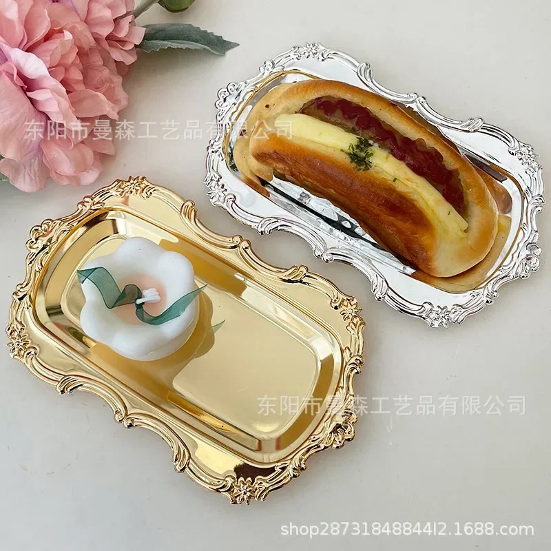 

European Style Rectangular Dried Fruit Dim Sum Tray Table Hotel Napkin Towel Dish Jewelry Storage Tray
