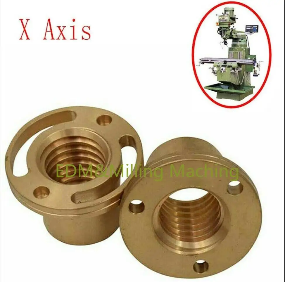 

1Set (2pcs) Milling Machine CNC Tools X Axis Longitudinal Brass Feed Nut Set Mill For Bridgeport Mill Tool