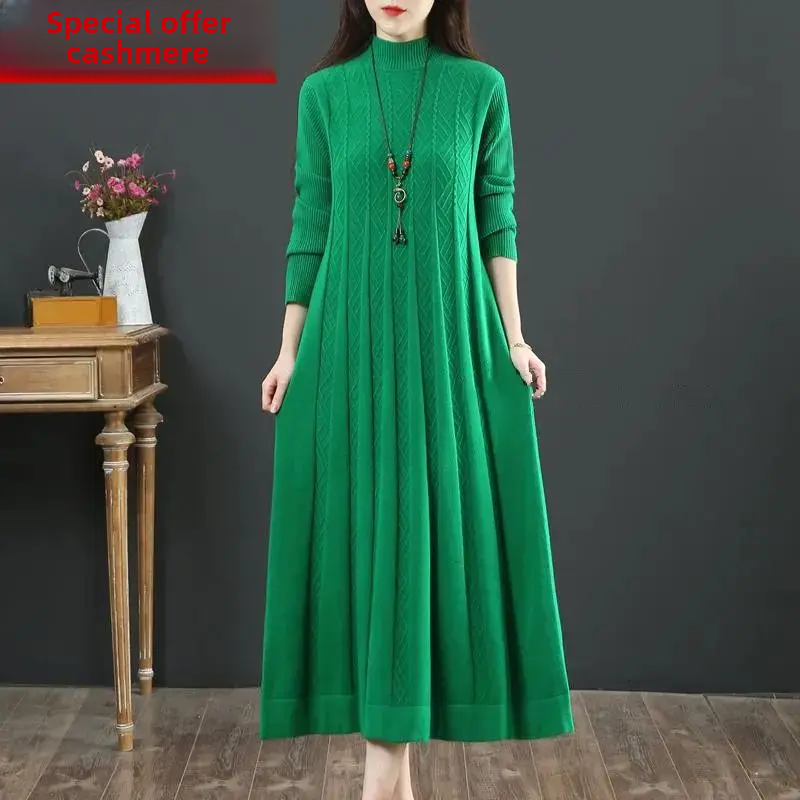 New Arrival Autumn/winter Women's Medium-length Loose-fit Over-knee Dress Sweater Base Layer Top Crew Neck Pattern