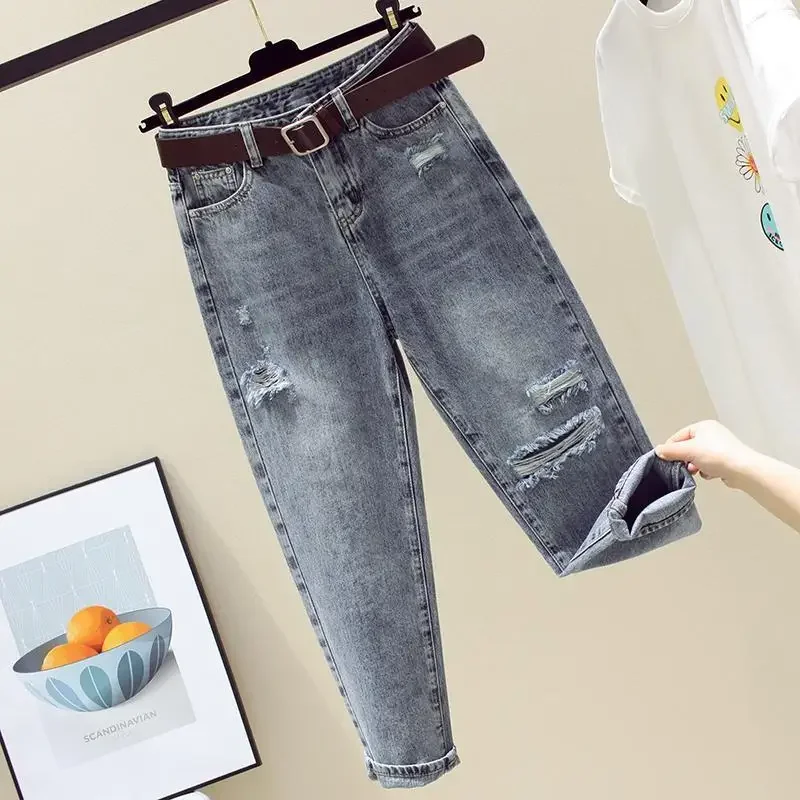 

High Waist Jeans Woman Loose Women Jeans 2022 Spring Hole Denim Trousers Cotton Pantalon Fashion Women Clothing New Style 10829