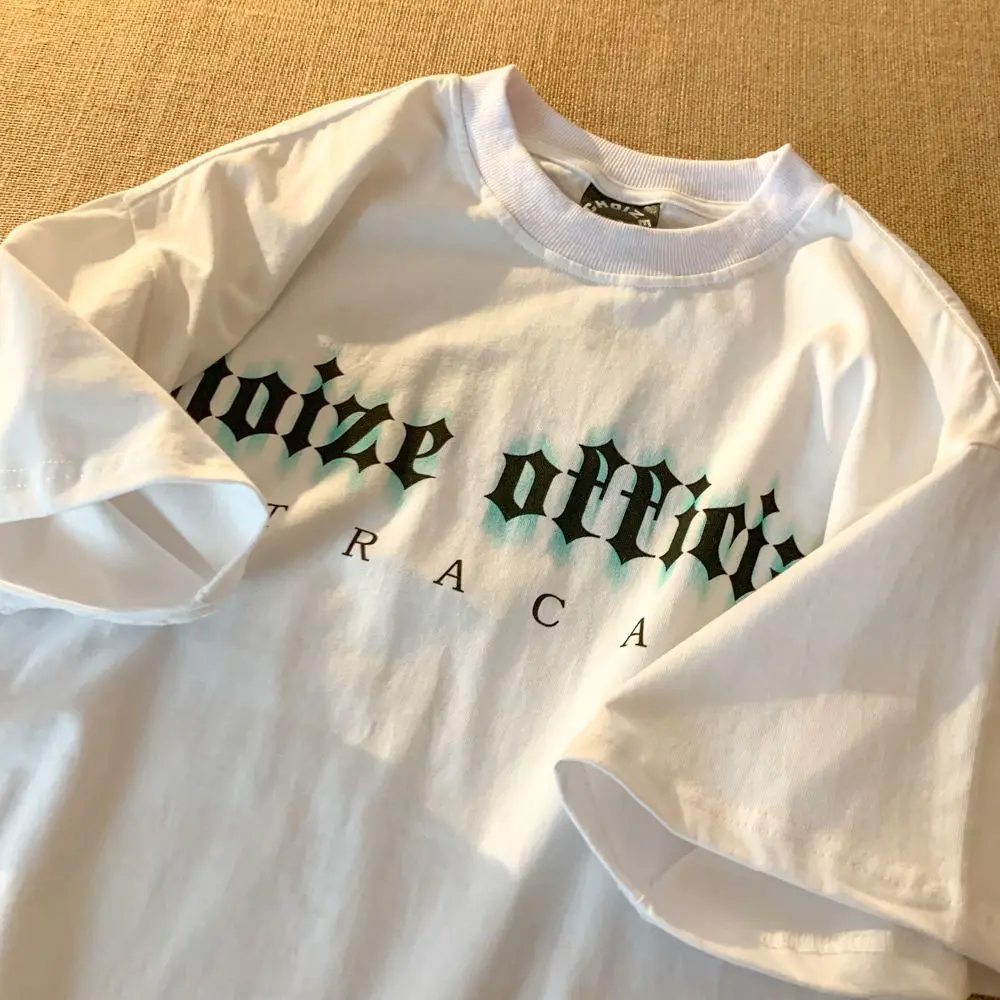 

American retro monogrammed short sleeve T-shirt for male students loose and versatile ins trendy half sleeve matching tshirt top