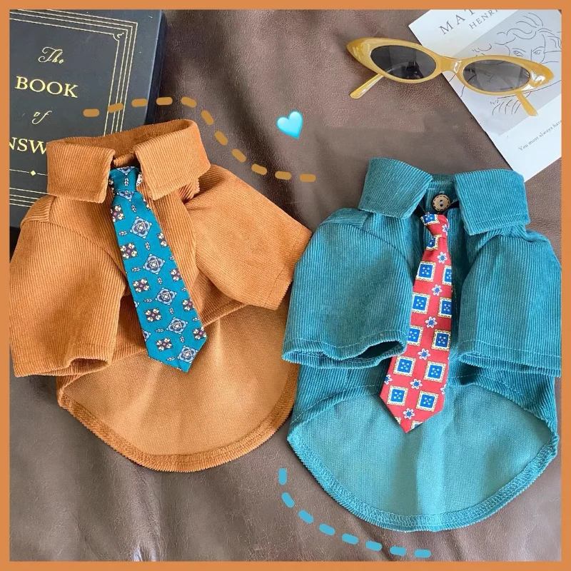 

Dog Pet Clothing Hong Kong Style Shirts for Dogs Clothes Cat Small Necktie Shirt Cute Spring Autumn Boy Yorkshire Accessories