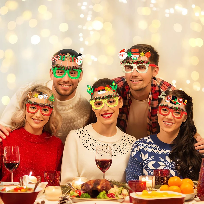 Christmas Cartoon Glasses, Festive Party Photo Props, Red And Green Striped Frames, Holiday Theme Decorations