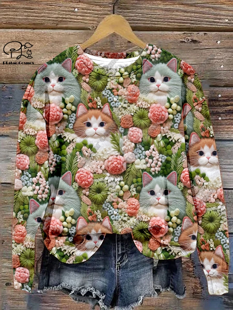 

PLstar Cosmos New 3D Print Women's Winter Funny Cute Romantic Valentine's Day Cat Print Casual Sweatshirt