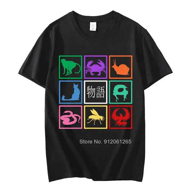 Camiseta Gráfica Exuberante da Série Manga Monogatari: Uma Declaração de Estilo Audaz Camiseta Gráfica Exuberante da Série Manga Monogatari: Uma Declaração de Estilo Audaz