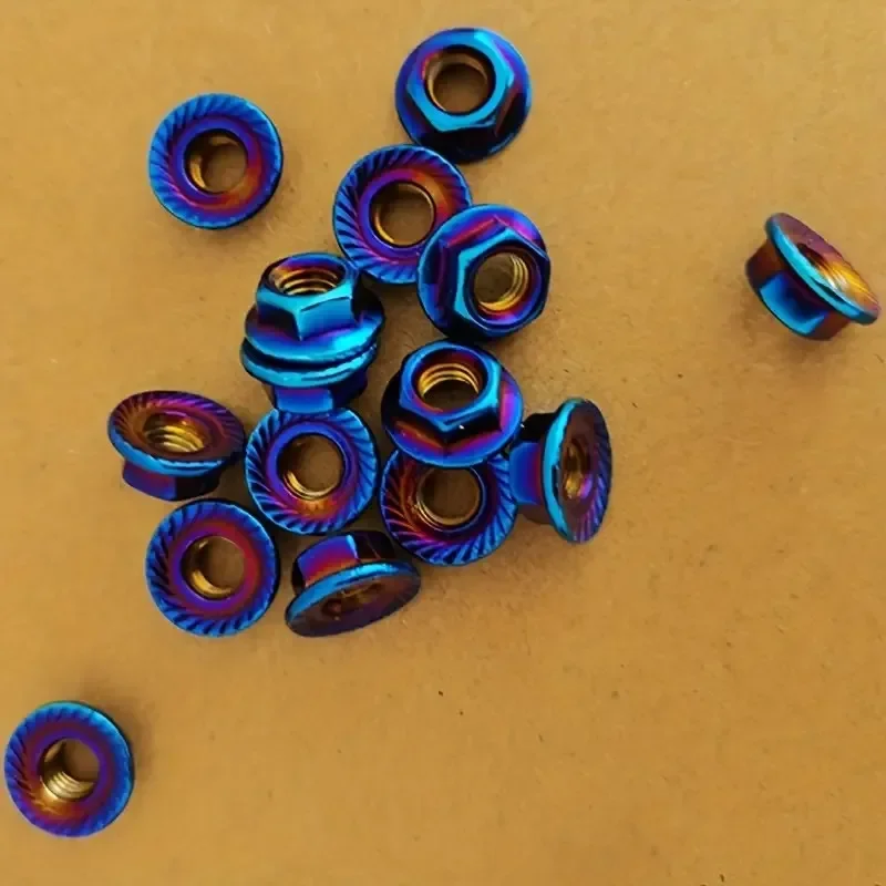 Stainless Steel Hex Nuts 12pcs M5/M6/M8/M10 Flange Locking Nuts Purple and Orange Flame Design for Motorcycle