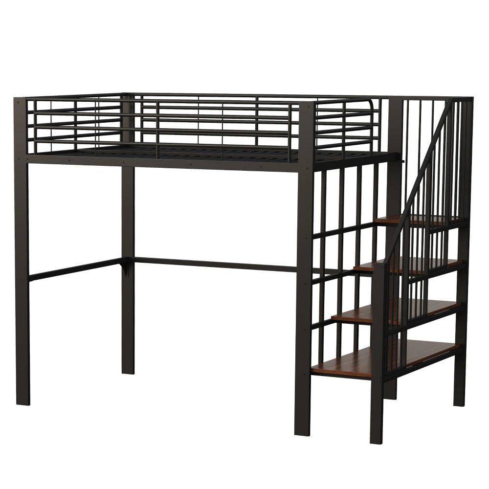 90*200cm/140*200cm Hochbett, stabile Metallkonstruktion mit geräumigem Stauraum unter dem Bett und Treppe, für Kinder und Erwachsene – Detail 22