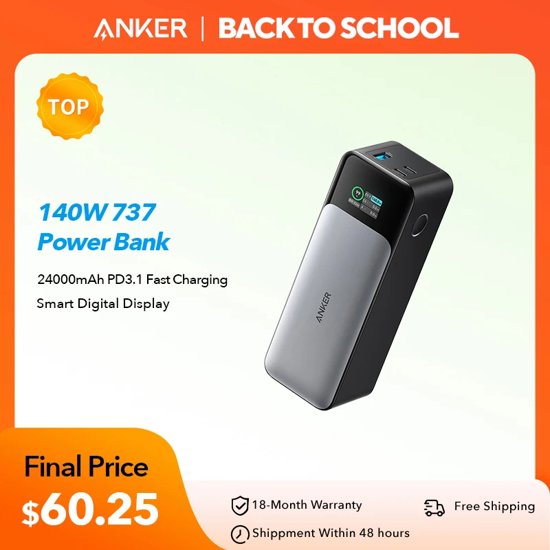 Anker737 PowerBank 24000mAhモバイルバッテリー140W Anker 737 Portable Power Bank 140W 24000mAh Battery Pack