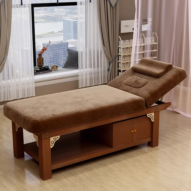 Wooden Salon Massage Bed Beauty Facial Full Body Medical Massage Bed  Cosmetic Lashes Lettino Massaggi Salon