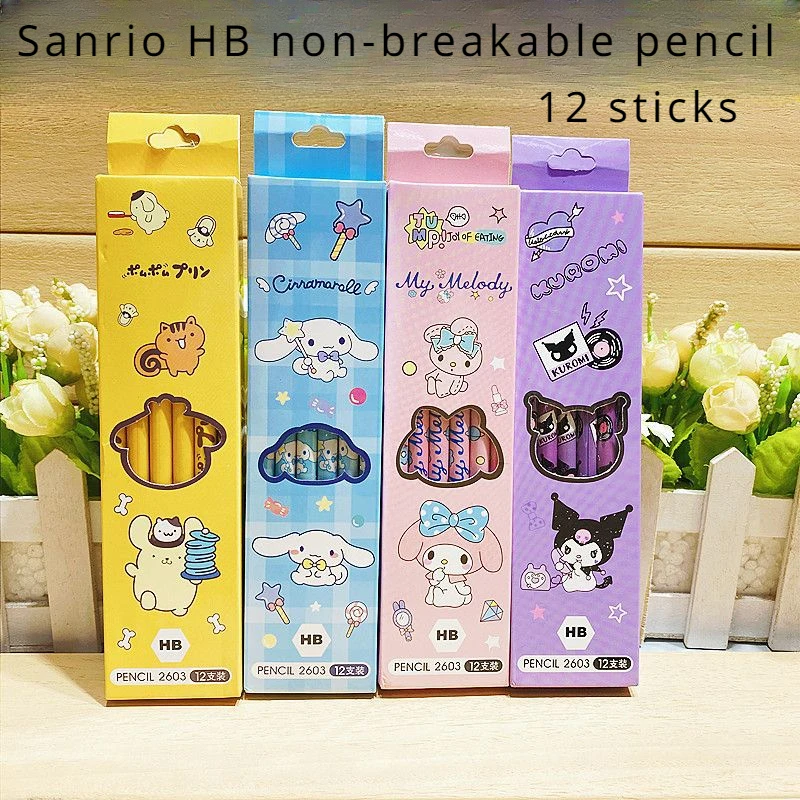 

12Pcs/Box Sanrio Pencil Melody Kuromi Cinnamoroll HB Black Write Draw Pencils Primary Students Stationery School Children Gift