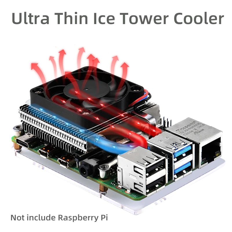 

52Pi RPi 4 Ultra Thin Ice Tower Cooler CPU Cooling Fan Copper Pipe FIN Radiator Silicone Heatsink for Raspberry Pi 4 Model B