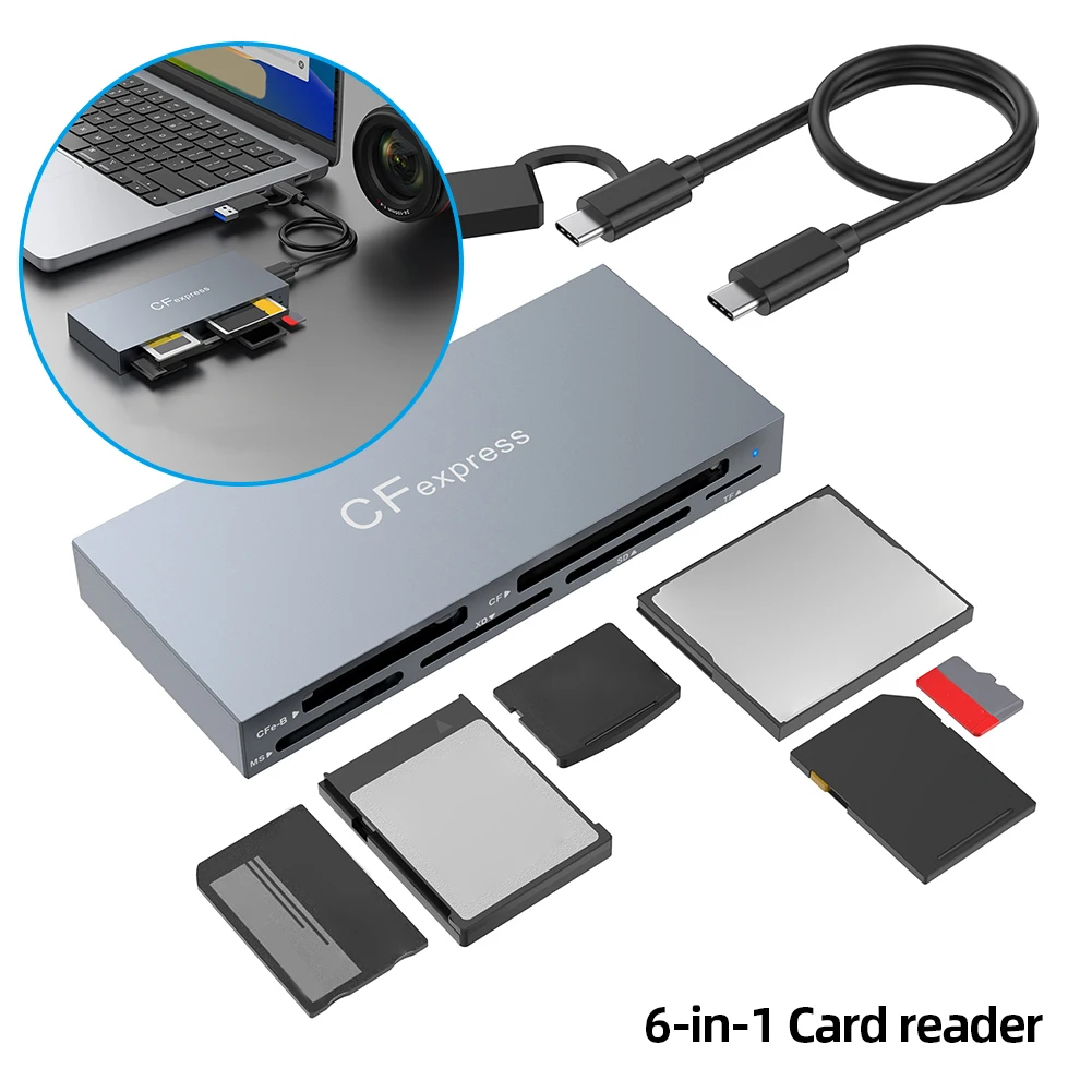 CFexpress 타입 B, CF, XD, MS, SD, TF 멀티 카드 리더 어댑터, 케이블 카드 리더, 메모리 어댑터, 휴대용 CF 익스프레스 리더, 6 in 1