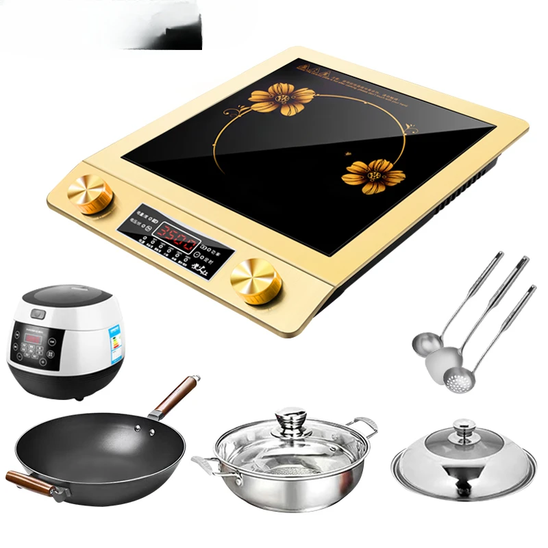 

Flat induction cooker, household 3500W high-power stir-fry pot, soup pot integrated with a full set of stir-frying